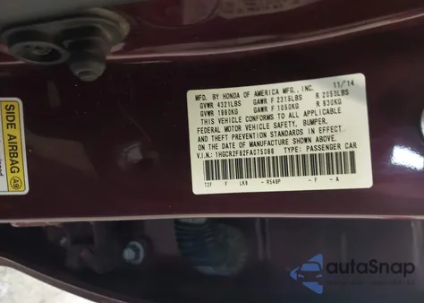 2015 Honda Accord Ex-L z USA, uszkodzony, nr VIN 1HGCR2F82FA075086